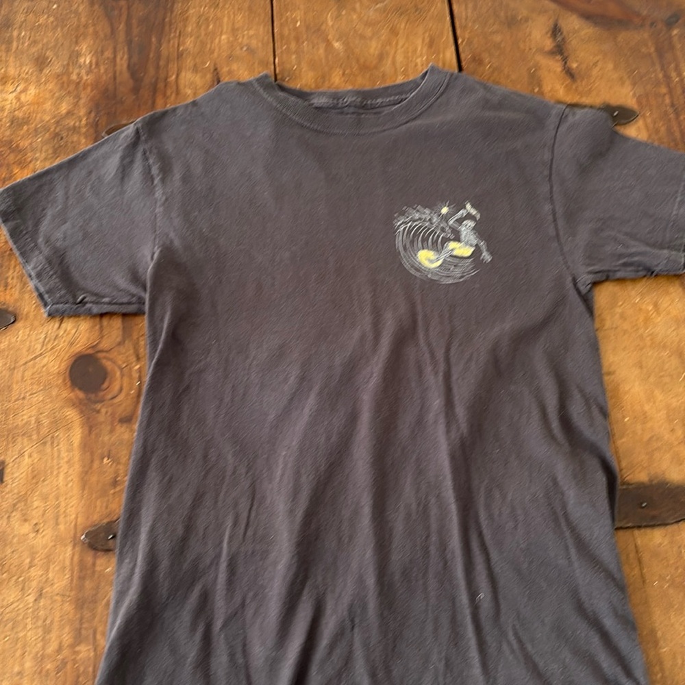 Used Short Sleeve Tee with Surfing Skeleton Graphics on Front and Back